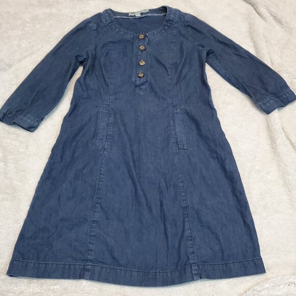 Boden Blue Dark Wash Denim Bohemian Western Country Chic 3/4 Sleeve Mini Dress 6 - Picture 1 of 10